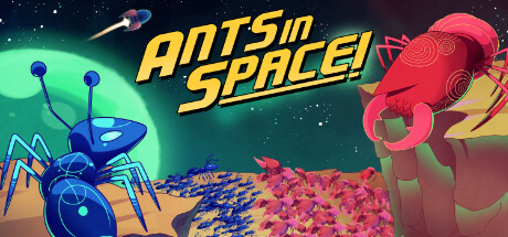 Ants in Space key art — a blue space ant faces a giant red termite on an alien cliff