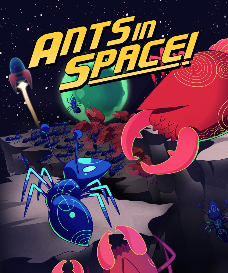 An ant astronaut in a spacesuit stands on an alien planet